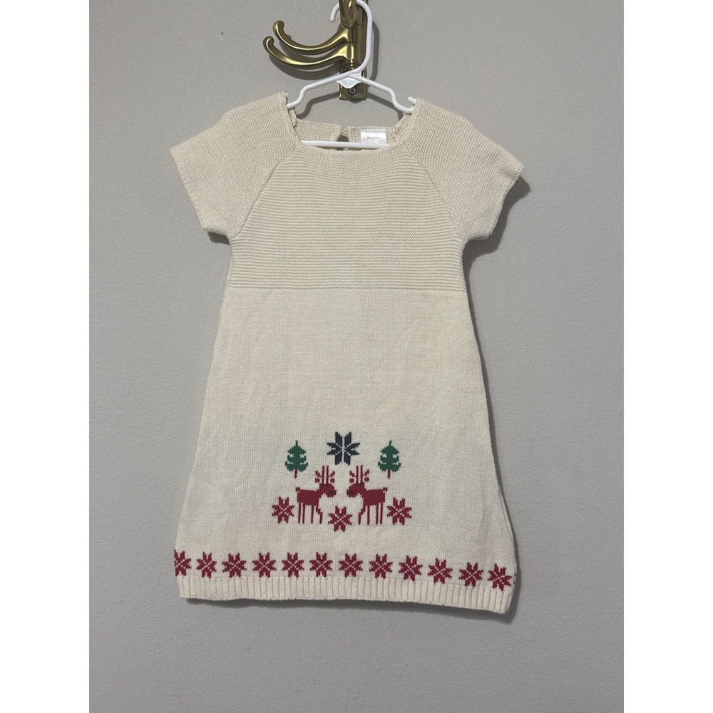 Hanna Andersson Sweater Dress Kids 3T Cream Reindeer Snowflake Wool Blend Knit